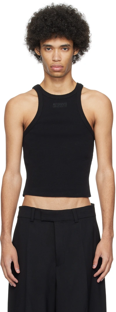 Shop Vetements Black Embroidered Tank Top