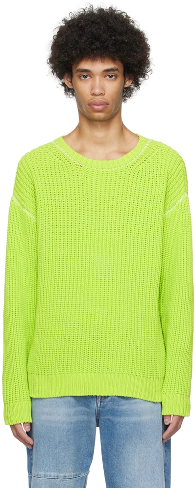 Shop Mm6 Maison Margiela Green Crewneck Sweater In 678 Neon Green