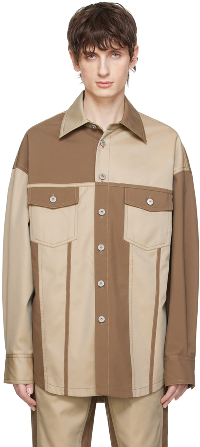 Shop Feng Chen Wang Brown & Beige Paneled Jacket In Khaki/brown