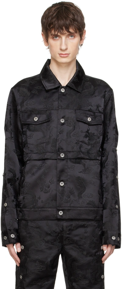 Shop Feng Chen Wang Black Dragon Jacquard Convertible Jacket