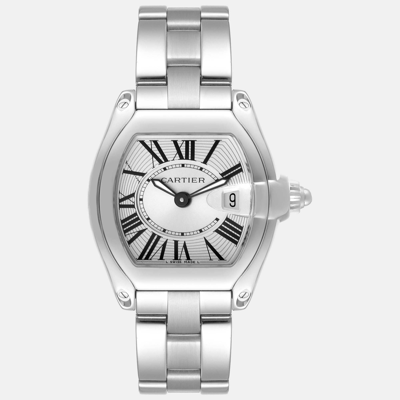 Pre-owned Cartier Roadster Small Silver Dial Steel Ladies Watch W62016v3 36 X 30 Mm