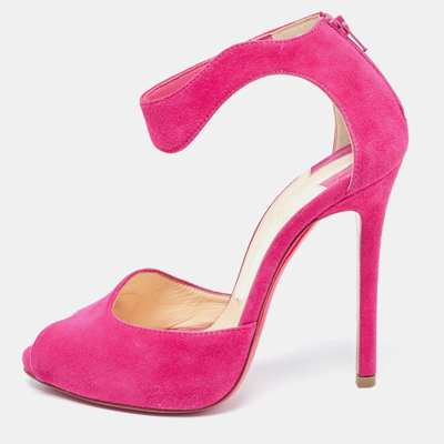 Pre-owned Christian Louboutin Pink Suede Ankle Strap Sandals Size 36