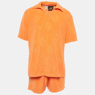 Pre-owned Loewe X Paula Ibiza Orange Anagram Terry Cotton Shirt & Shorts Set M