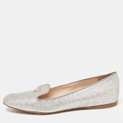 Pre-owned Prada Silver Glitter Smoking Slippers Size 36.5