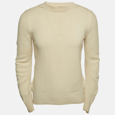 Pre-owned Burberry Cream Jacquard Cashmere Blend Crew Neck Sweater M