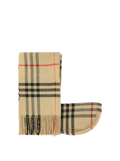 Shop Burberry Check Wool Cashmere Hooded Scarf In Beige
