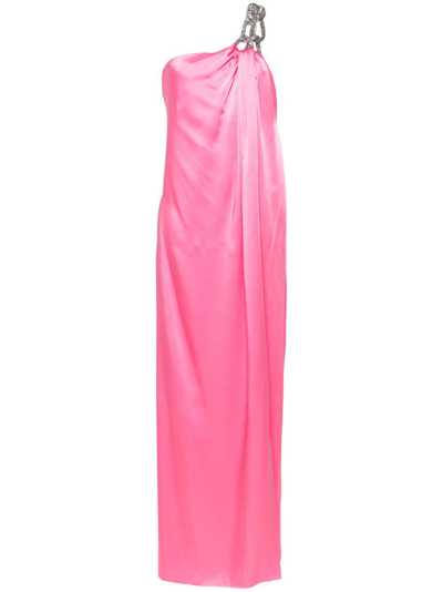 Shop Stella Mccartney Pink Falabella One Shoulder Satin Dress