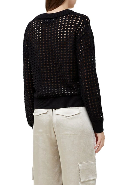 Shop French Connection Manda Open Stitch Polo Sweater In Black