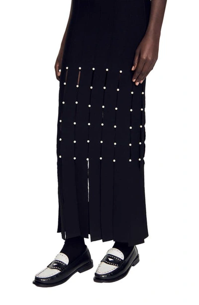Shop Sandro Gildana Imitation Pearl Detail Sleeveless Sweater Dress In Black