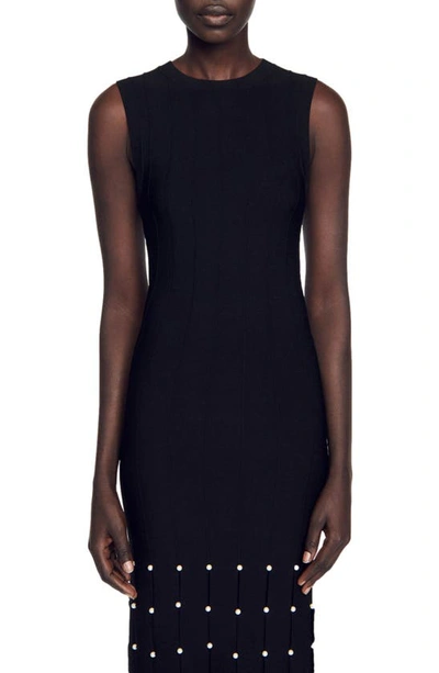 Shop Sandro Gildana Imitation Pearl Detail Sleeveless Sweater Dress In Black