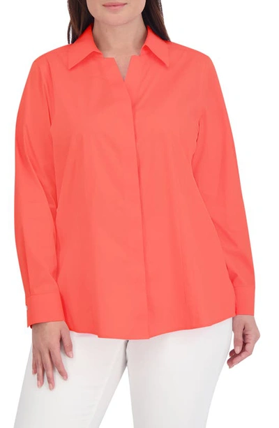 Shop Foxcroft Taylor Long Sleeve Stretch Button-up Shirt In Tangerine