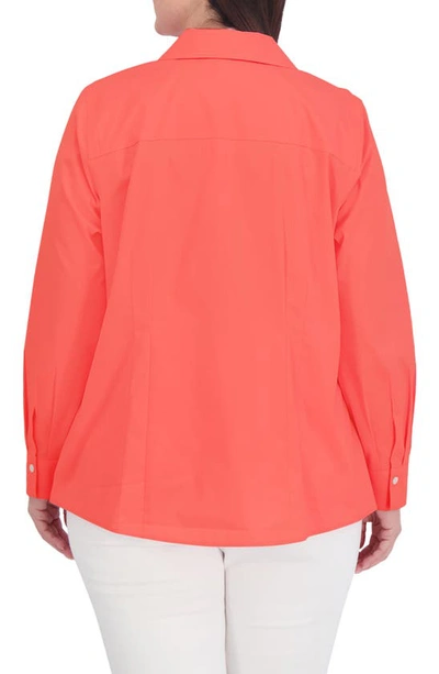 Shop Foxcroft Taylor Long Sleeve Stretch Button-up Shirt In Tangerine