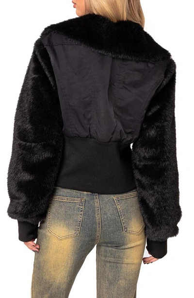 Shop Edikted Malliora Faux Fur Trim Bomber Jacket In Black