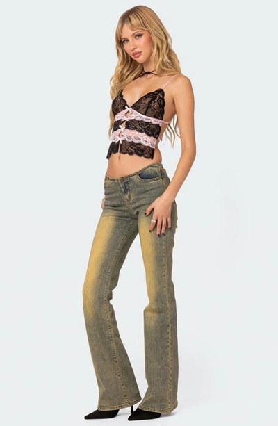Edikted Cara Sheer Lace Tie Back Camisole In Black-and-pink