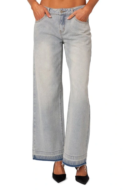 Shop Edikted Release Hem Low Rise Jeans In Light-blue