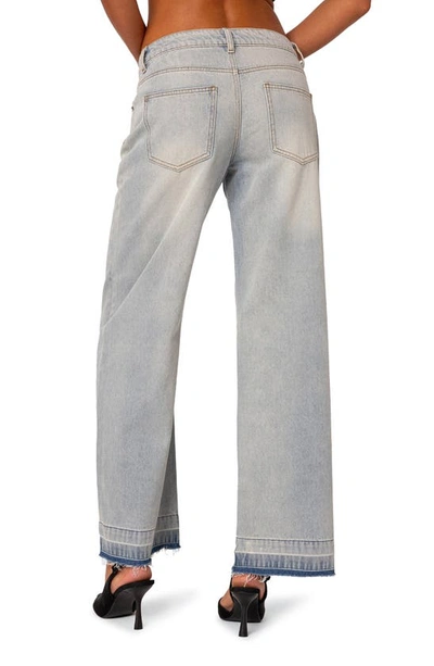 Shop Edikted Release Hem Low Rise Jeans In Light-blue