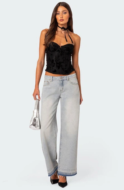 Edikted Release Hem Low Rise Jeans In Light-blue