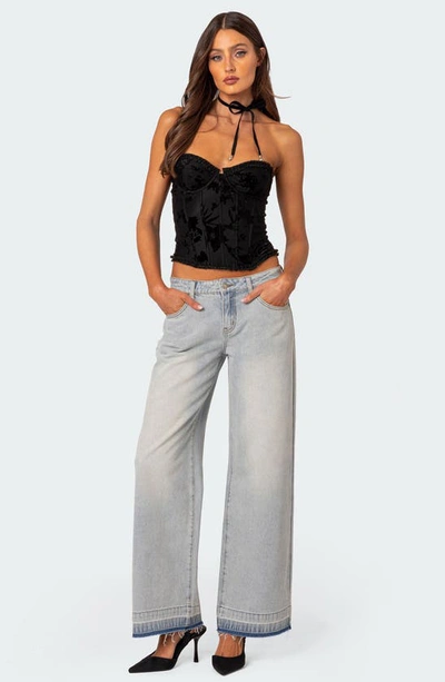 Edikted Release Hem Low Rise Jeans In Light-blue