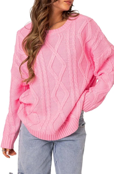 Shop Edikted Kennedy Oversize Cable Stitch Sweater In Pink