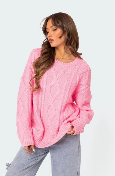 Edikted Women's Kennedy Oversized Cable Knit Sweater In Pink