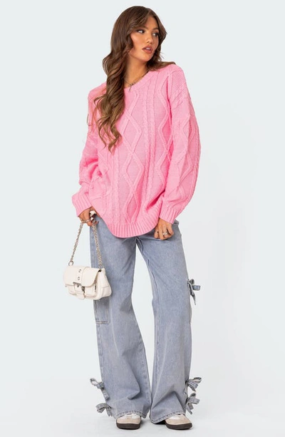 Edikted Women's Kennedy Oversized Cable Knit Sweater In Pink