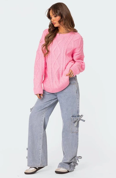 Edikted Women's Kennedy Oversized Cable Knit Sweater In Pink