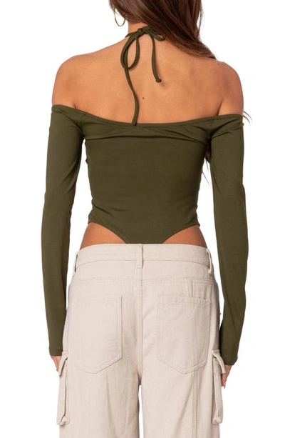 Edikted Women's Taurus Plunge Neck Bodysuit In Olive