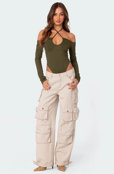 Edikted Women's Taurus Plunge Neck Bodysuit In Olive