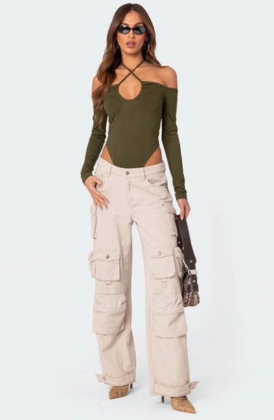 Edikted Women's Taurus Plunge Neck Bodysuit In Olive