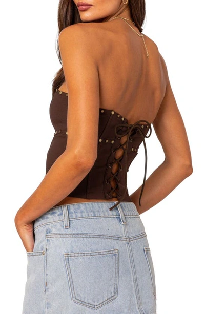 Edikted Women's Darcy Studded Lace Up Corset Top In Brown