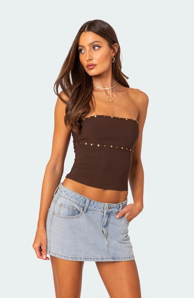 Edikted Women's Darcy Studded Lace Up Corset Top In Brown