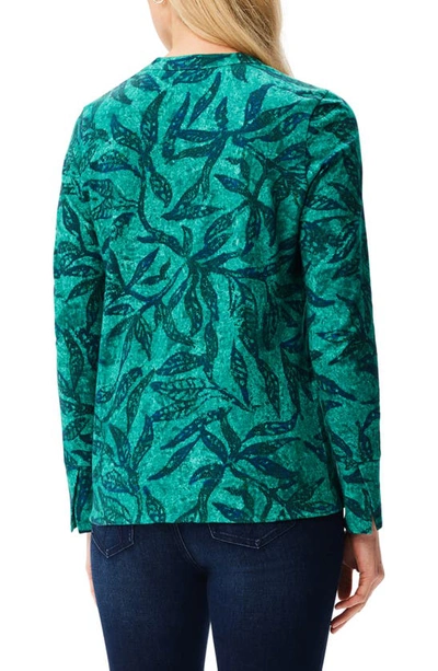 Shop Nzt By Nic+zoe Leaf Print Cotton Split Neck Top In Green Multi