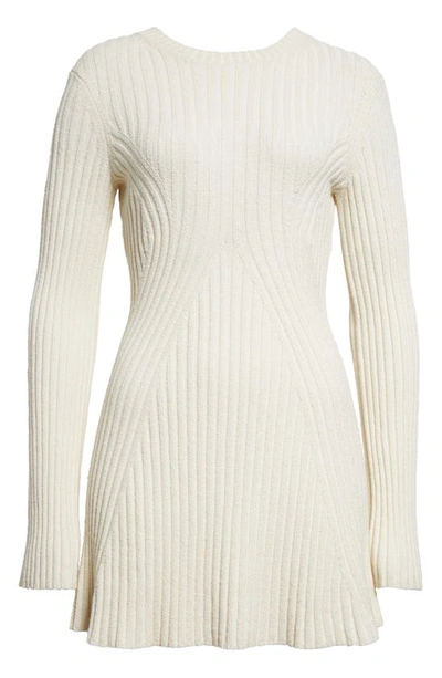 Shop Loulou Studio Amalia Long Sleeve Cotton & Silk Blend Rib Sweater Dress In Rice Ivory