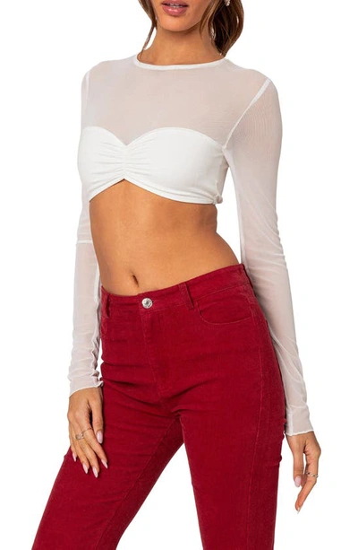 Edikted Women's Night Out Sheer Crop Top In White