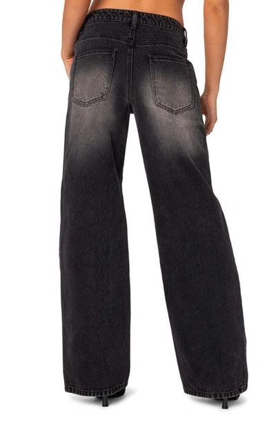 Shop Edikted Magda Low Rise Wide Leg Jeans In Black-washed