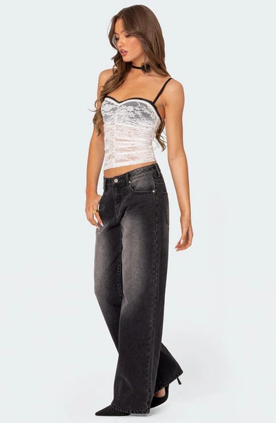 Shop Edikted Magda Low Rise Wide Leg Jeans In Black-washed
