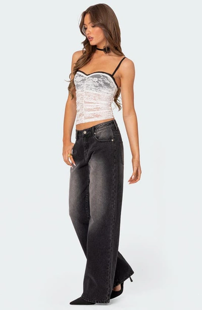 Edikted Magda Low Rise Wide Leg Jeans In Black-washed