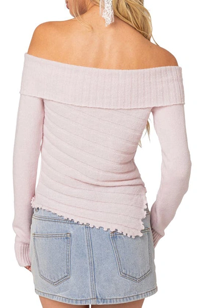 Edikted Sonya Foldover Off The Shoulder Rib Sweater In Light-pink