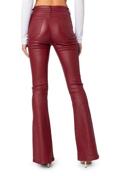 Shop Edikted Luna Faux Leather Flare Pants In Burgundy