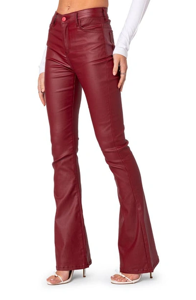 Shop Edikted Luna Faux Leather Flare Pants In Burgundy