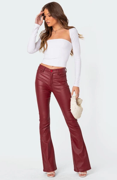 Shop Edikted Luna Faux Leather Flare Pants In Burgundy