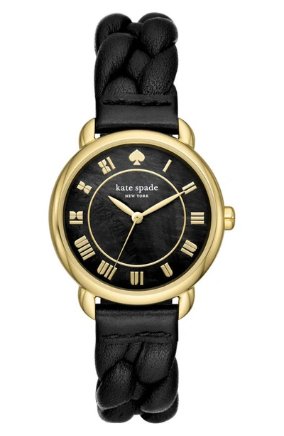 Shop Kate Spade Lilly Avenue Leather Strap Watch, 34mm In Gold/ Black