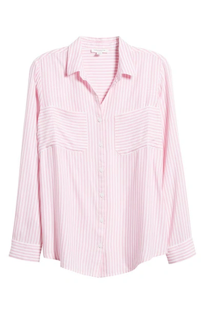 Shop Beachlunchlounge Kaia Stripe Long Sleeve Button-up Shirt In Pink Sunset