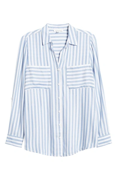 Shop Beachlunchlounge Kaia Stripe Long Sleeve Button-up Shirt In Slate Blue