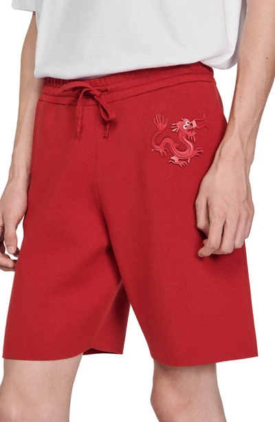 Shop Sandro Dragon Patch Knit Shorts In Red