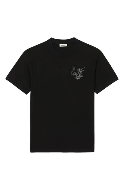 Shop Sandro Dragon Patch T-shirt In Black