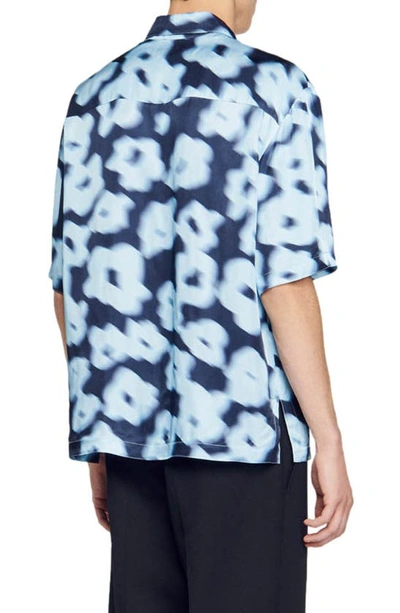 Shop Sandro Floral Oversize Button-up Shirt In Blue