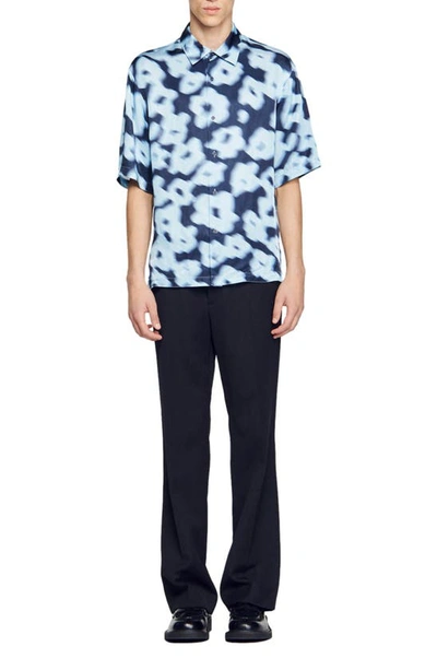 Shop Sandro Floral Oversize Button-up Shirt In Blue