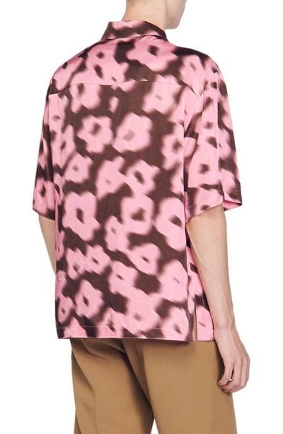Shop Sandro Floral Oversize Button-up Shirt In Pink