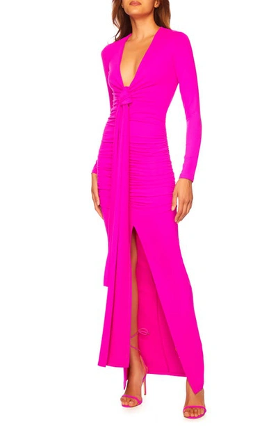Shop Susana Monaco Plunge Neck Long Sleeve Body-con Dress In Magenta